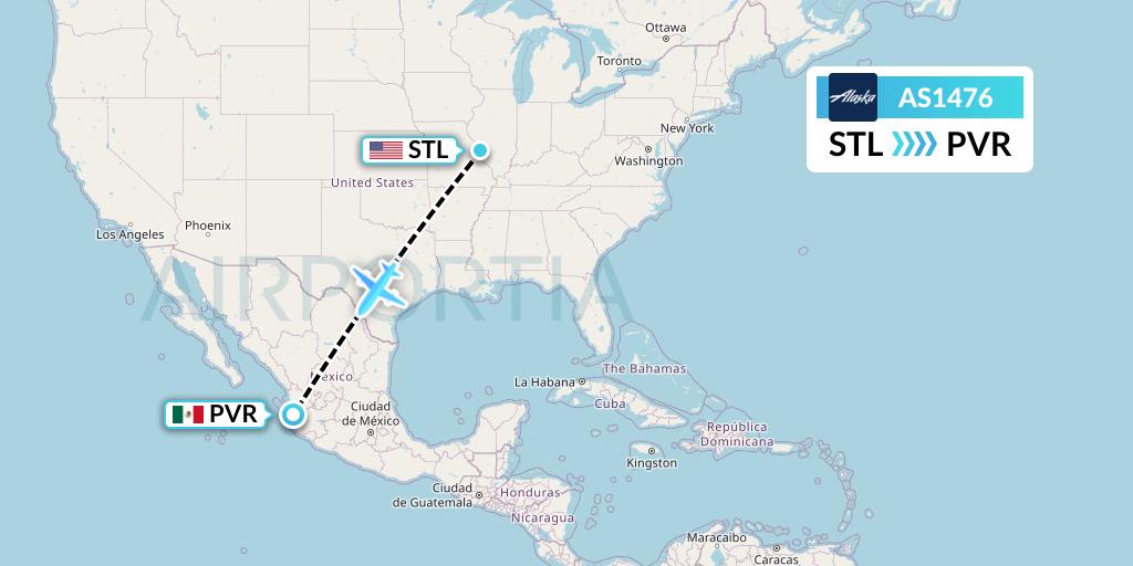 AS1476 Alaska Airlines Flight Map: St. Louis to Puerto Vallarta