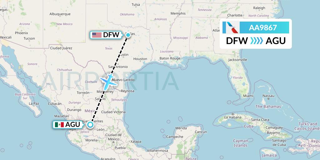 AA9867 American Airlines Flight Map: Dallas to Aguascalientes