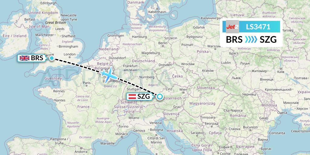 LS3471 Jet2 Flight Map: Bristol to Salzburg