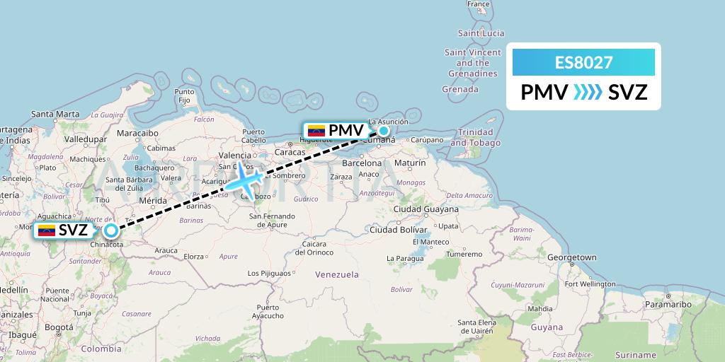 ES8027 Estelar Latinoamerica Flight Map: Porlamar to Venezuela