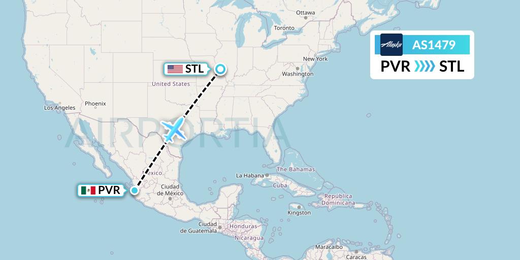 AS1479 Alaska Airlines Flight Map: Puerto Vallarta to St. Louis