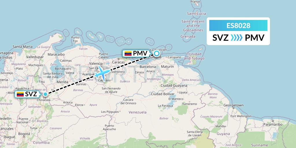 ES8028 Estelar Latinoamerica Flight Map: Venezuela to Porlamar