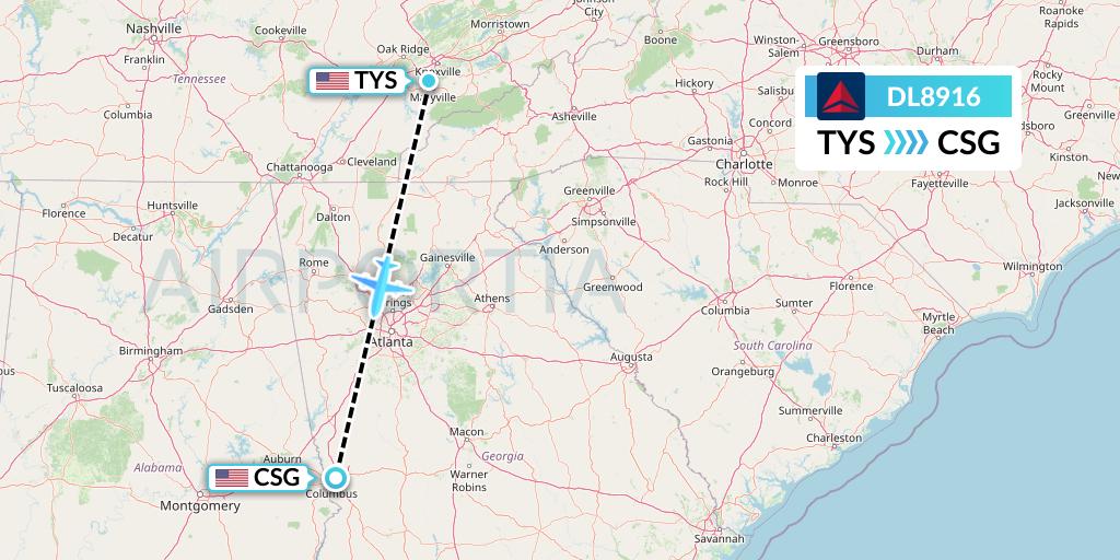 DL8916 Delta Air Lines Flight Map: Knoxville to Columbus
