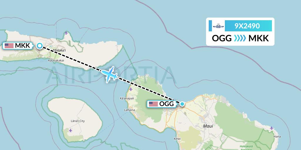 9X2490 Southern Airways Express Flight Map: Kahului to Kaunakakai