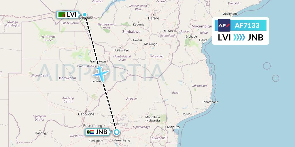 AF7133 Air France Flight Map: Livingstone to Johannesburg