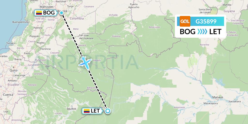 G35899 GOL Transportes Aeros Flight Map: Bogota to Leticia