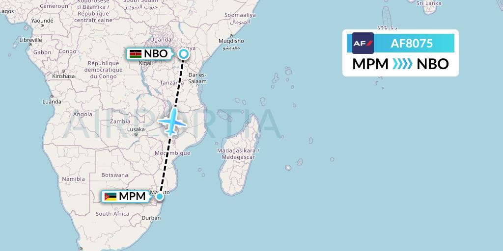 AF8075 Air France Flight Map: Maputo to Nairobi