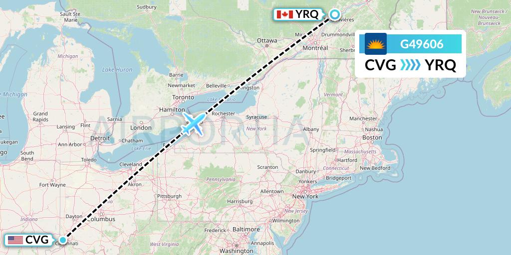 G49606 Allegiant Air Flight Map: Cincinnati to Trois-Rivieres