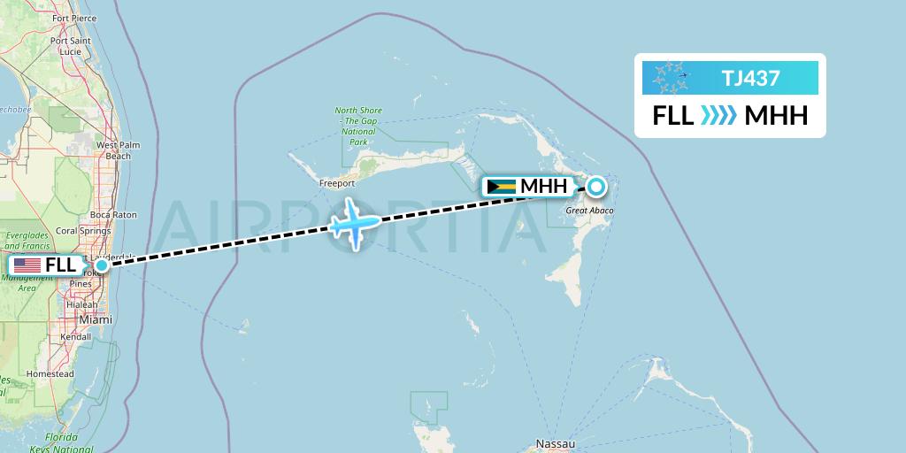 TJ437 Tradewind Aviation Flight Map: Fort Lauderdale to Marsh Harbour