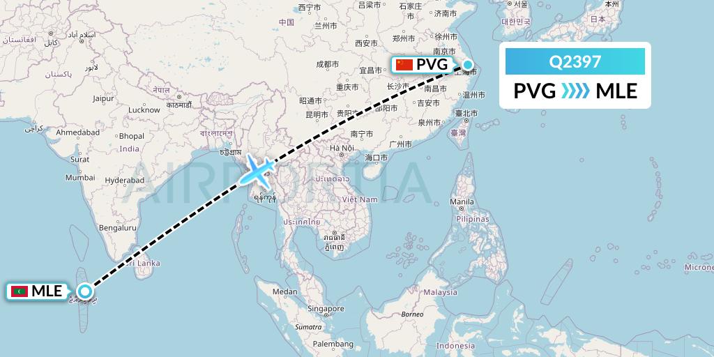 Q2397 Maldivian Flight Map: Shanghai to Male