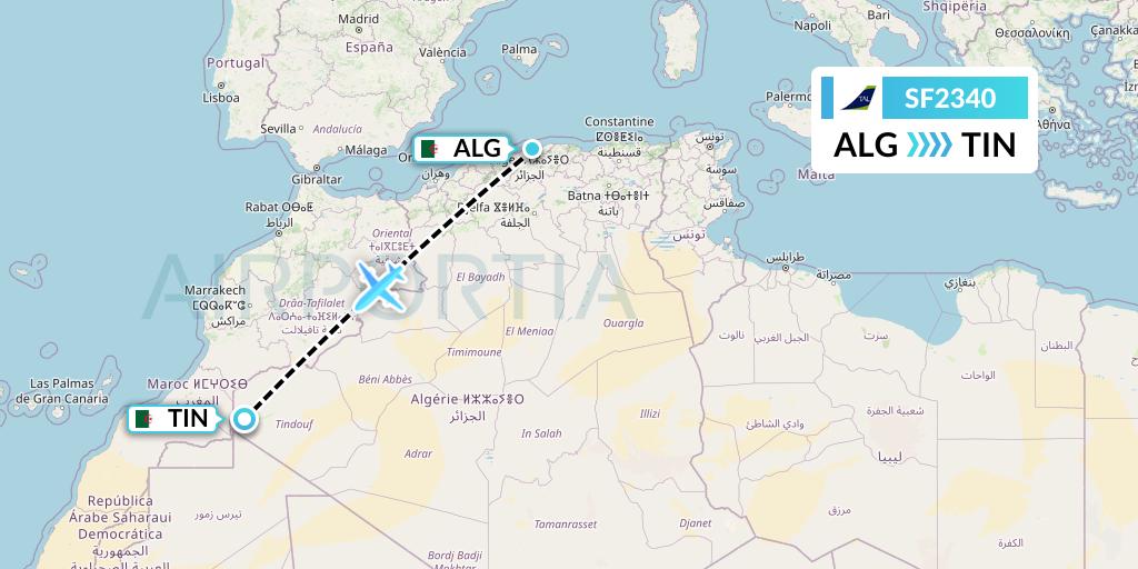 SF2340 Tassili Airlines Flight Map: Algiers to Tindouf