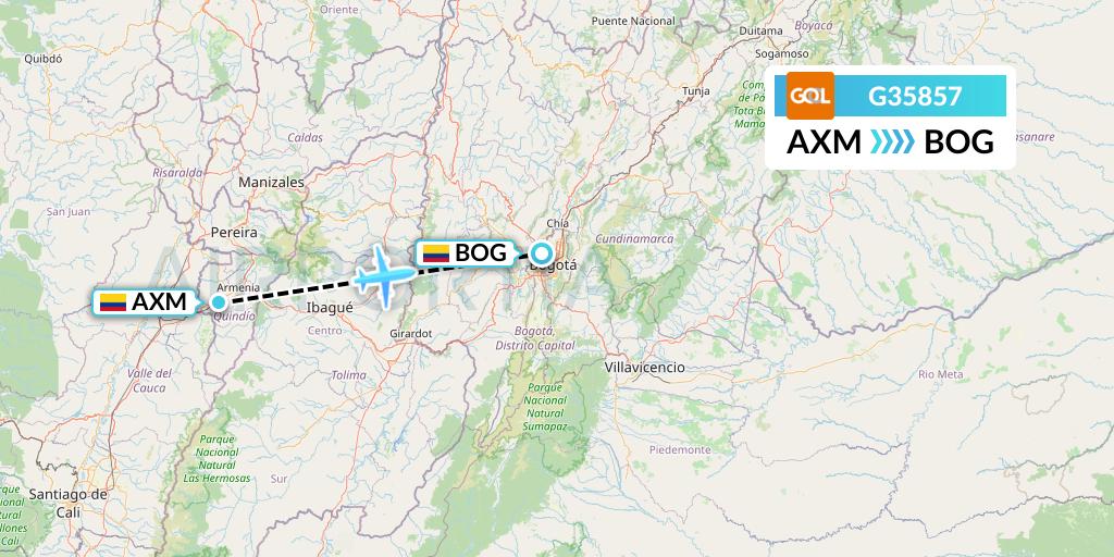 G35857 GOL Transportes Aeros Flight Map: Armenia to Bogota