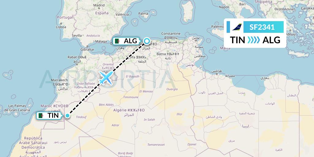 SF2341 Tassili Airlines Flight Map: Tindouf to Algiers