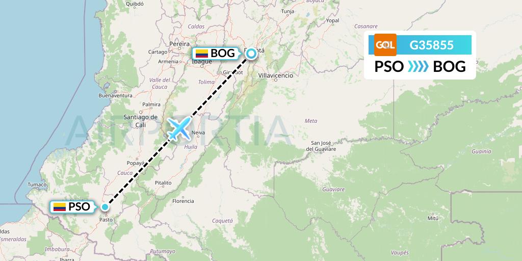 G35855 GOL Transportes Aeros Flight Map: Pasto to Bogota