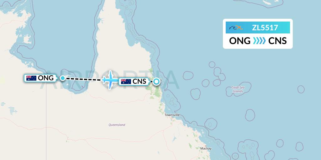 ZL5517 Regional Express Flight Map: Mornington to Cairns
