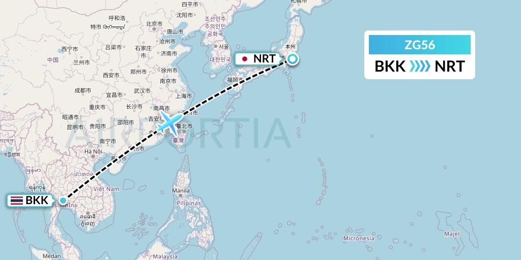 ZG56 Zipair Tokyo Inc. Flight Map: Bangkok to Tokyo