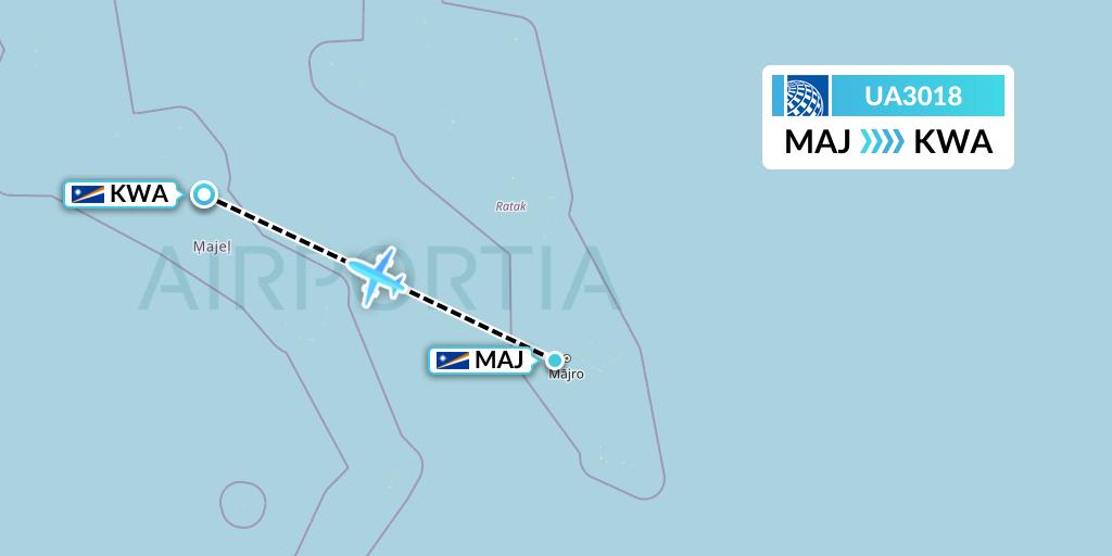 UA3018 United Airlines Flight Map: Majuro to Kwajalein