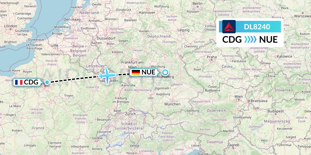 DL8240 Delta Air Lines Flight Map: Paris to Nurnberg