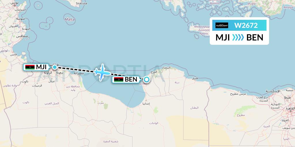 W2672 Flex Flight Flight Map: Tripoli to Benghazi