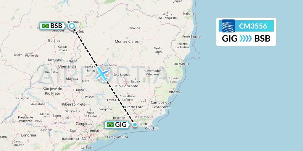 CM3556 Copa Airlines Flight Map: Rio de Janeiro to Brasilia