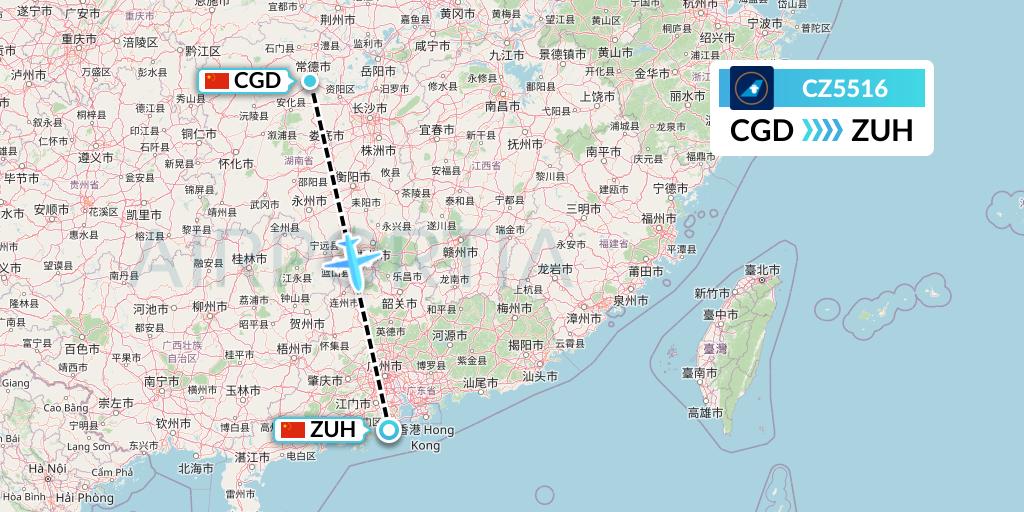 CZ5516 China Southern Airlines Flight Map: Changde to Zhuhai
