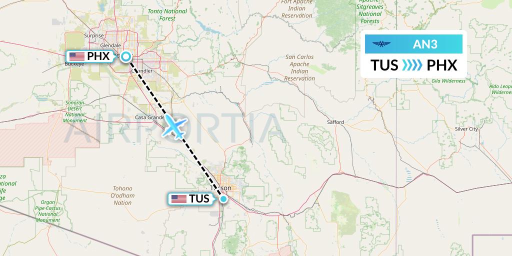 AN3 Advanced Air Flight Map: Tucson to Phoenix