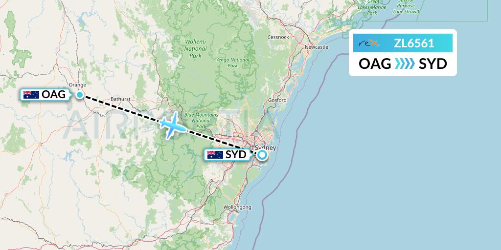 ZL6561 Regional Express Flight Map: Orange to Sydney