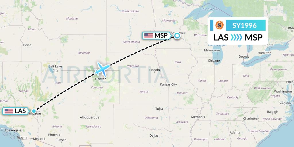 SY1996 Sun Country Airlines Flight Map: Las Vegas to Minneapolis