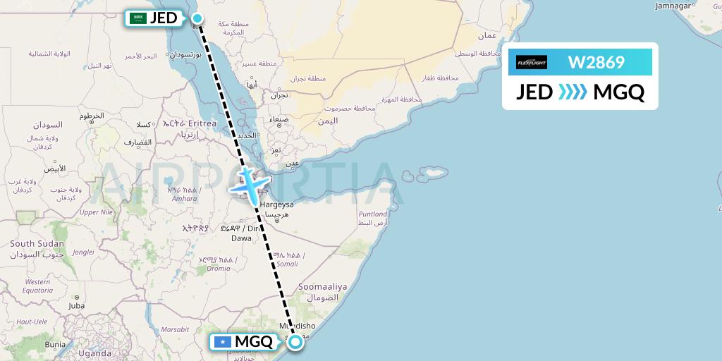 W2869 Flex Flight Flight Map: Jeddah to Mogadishu