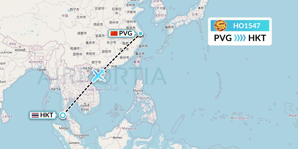 HO1547 Juneyao Airlines Flight Map: Shanghai to Phuket