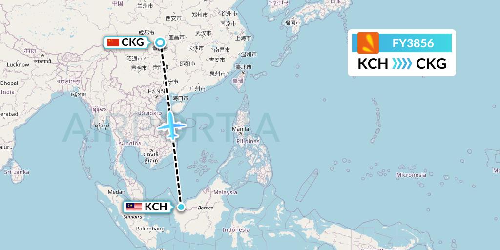 FY3856 Firefly Flight Map: Kuching to Chongqing