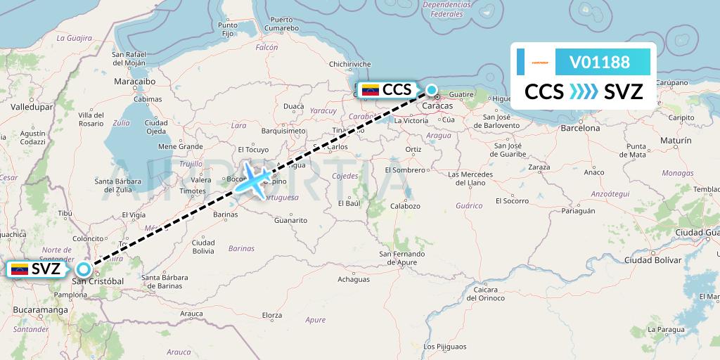 V01188 Conviasa Flight Map: Caracas to Venezuela