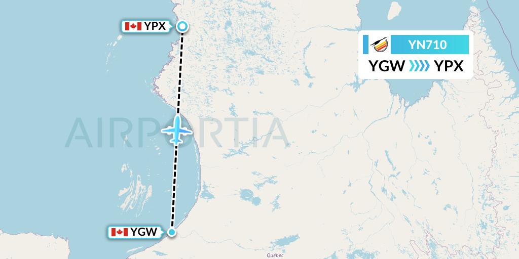 YN710 Air Creebec Flight Map: Kuujjuarapik to Puvirnituq