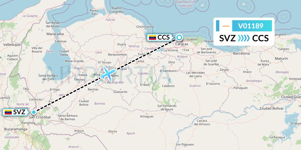 V01189 Conviasa Flight Map: Venezuela to Caracas