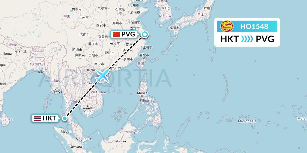 HO1548 Juneyao Airlines Flight Map: Phuket to Shanghai