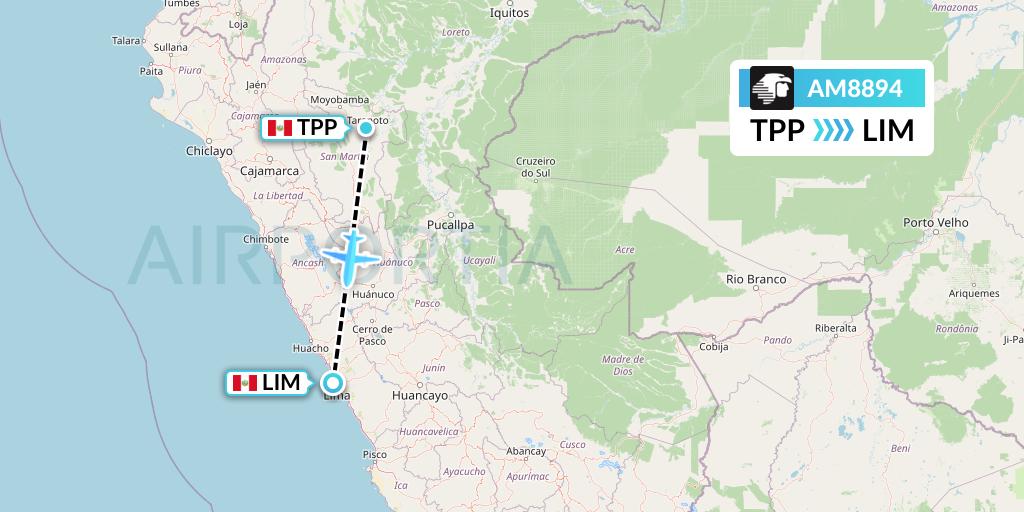 AM8894 Aeromexico Flight Map: Tarapoto to Lima
