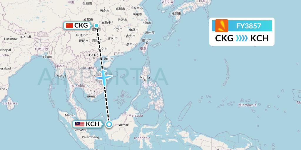FY3857 Firefly Flight Map: Chongqing to Kuching