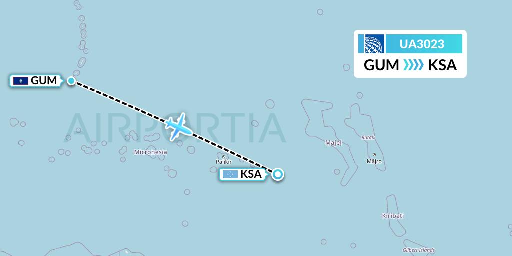 UA3023 United Airlines Flight Map: Guam to Kosrae