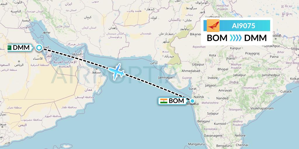 AI9075 Air India Flight Map: Mumbai to Dammam