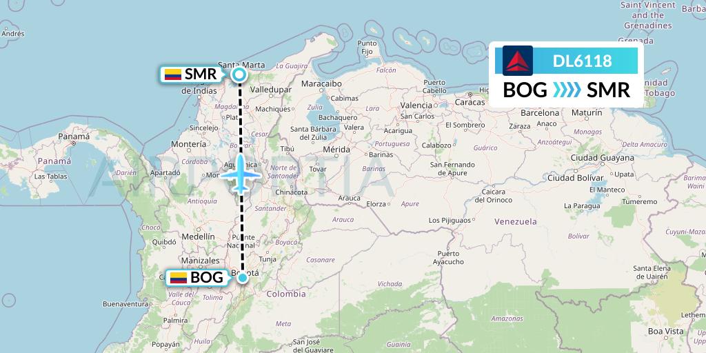 DL6118 Delta Air Lines Flight Map: Bogota to Santa Marta