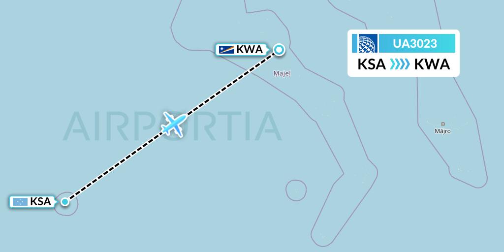 UA3023 United Airlines Flight Map: Kosrae to Kwajalein