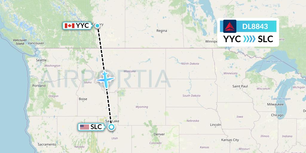 DL8843 Delta Air Lines Flight Map: Calgary to Salt Lake City