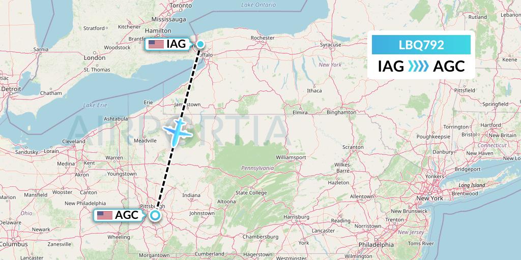 LBQ792 Quest Diagnostics Flight Map: Niagara Falls to Pittsburgh