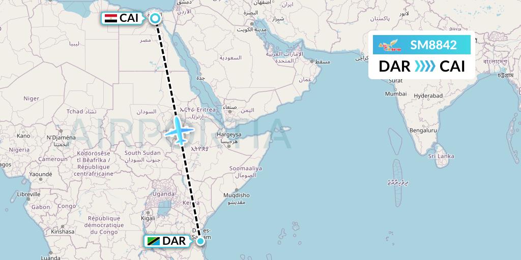 SM8842 Air Cairo Flight Map: Dar-es-Salaam to Cairo