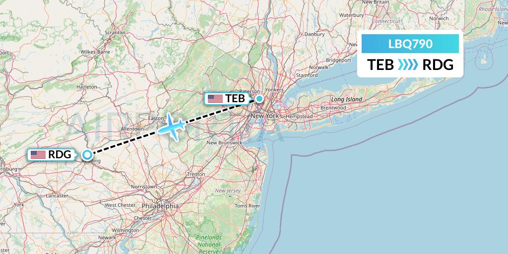 LBQ790 Quest Diagnostics Flight Map: Teterboro to Reading