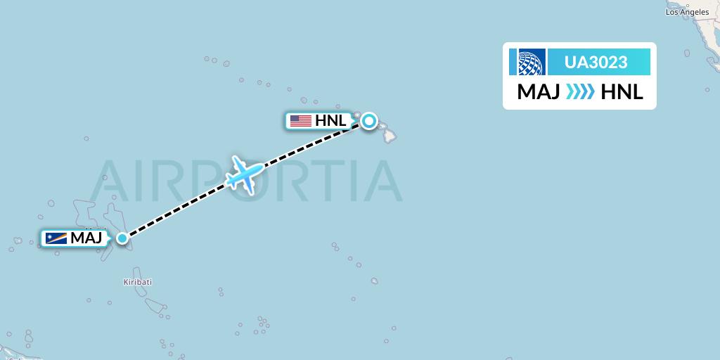 UA3023 United Airlines Flight Map: Majuro to Honolulu