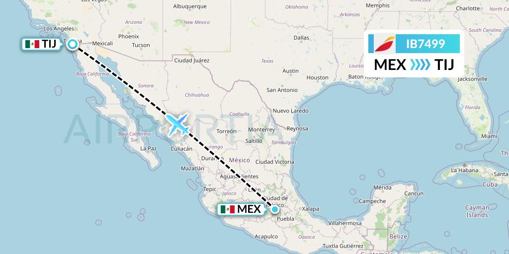 IB7499 Iberia Flight Map: Mexico City to Tijuana