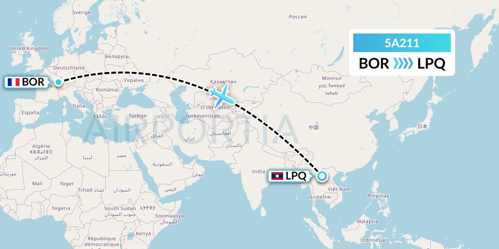 5A211 Alpine Air Express Flight Map: Belfort to Luang Prabang