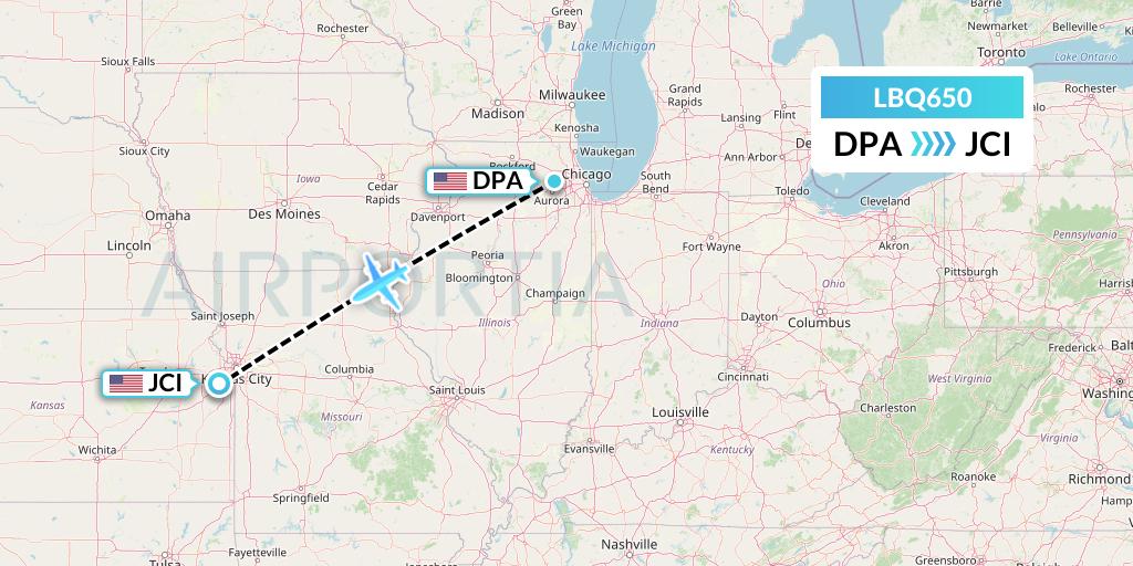 LBQ650 Quest Diagnostics Flight Map: Chicago to Olathe