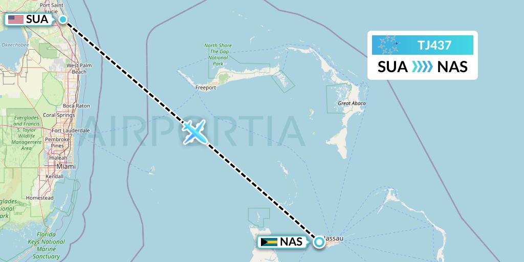 TJ437 Tradewind Aviation Flight Map: Stuart to Nassau